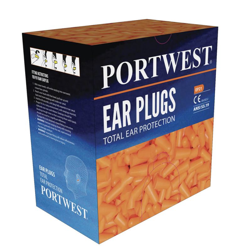 Portwest Ear Plug Dispenser Refill Pack ( 500 pairs ) Orange: EP21