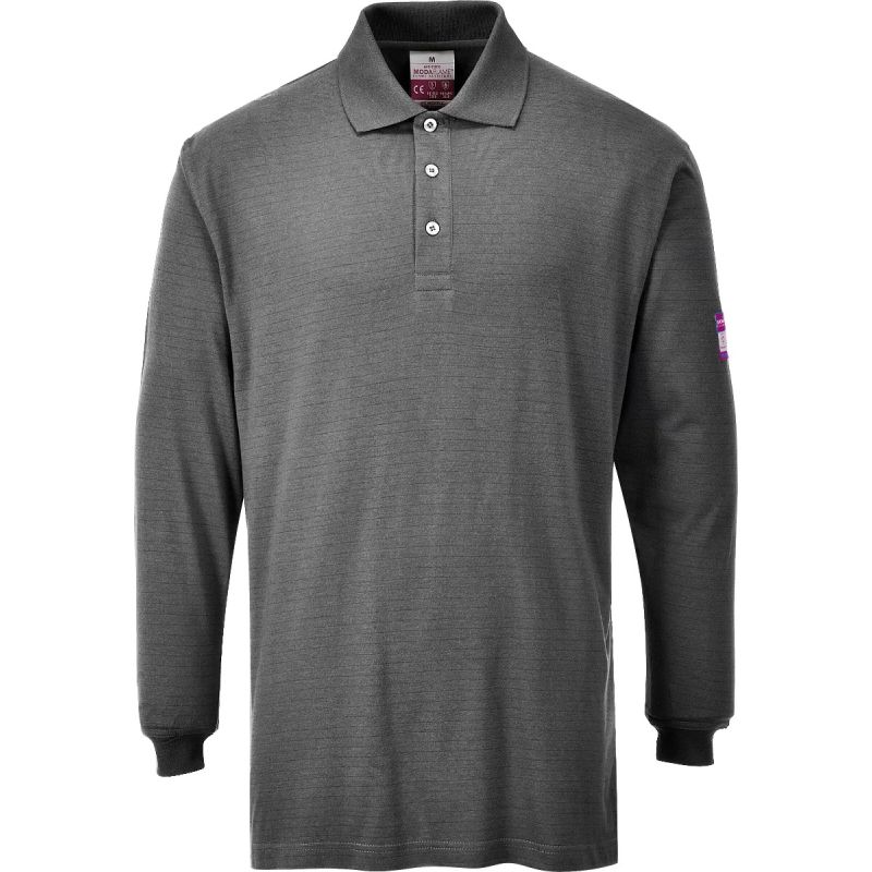 Flame-Resistant Anti-Static Long Sleeve Polo Shirt: FR10