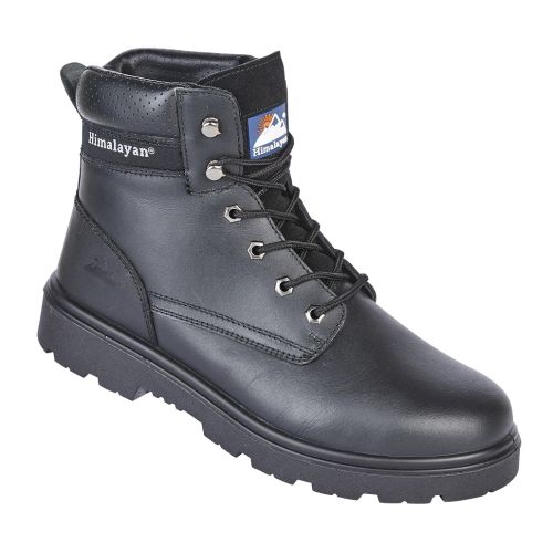 1120 - Himalayan Black Leather Safety Ankle Boot With Steel Midsole And Toecap