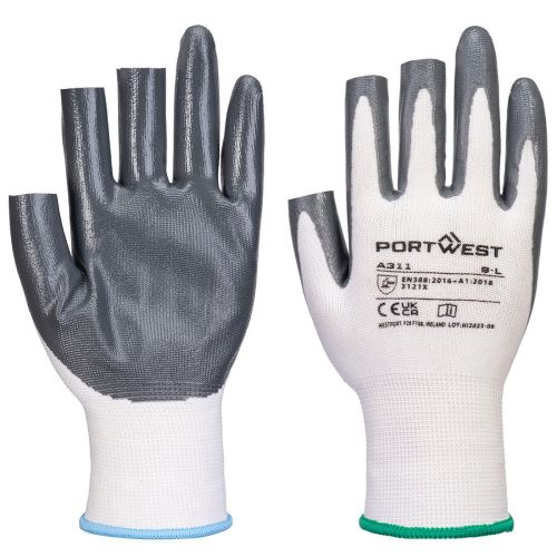 A311 Grip 13 Nitrile 3 Fingerless Glove (Pk 12) White/Grey