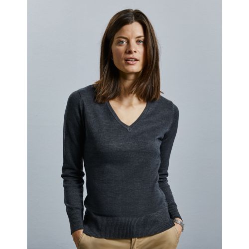 710F - Russell Ladies V-neck Knitted Pullover