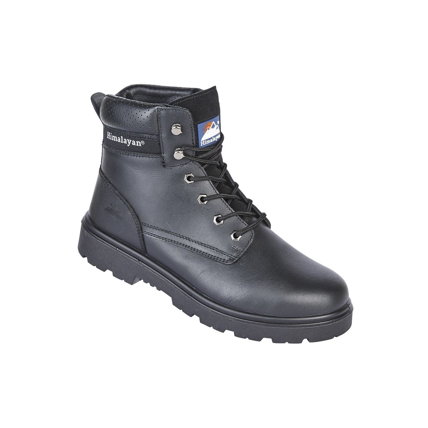 1120 - Himalayan Black Leather Safety Ankle Boot With Steel Midsole And Toecap