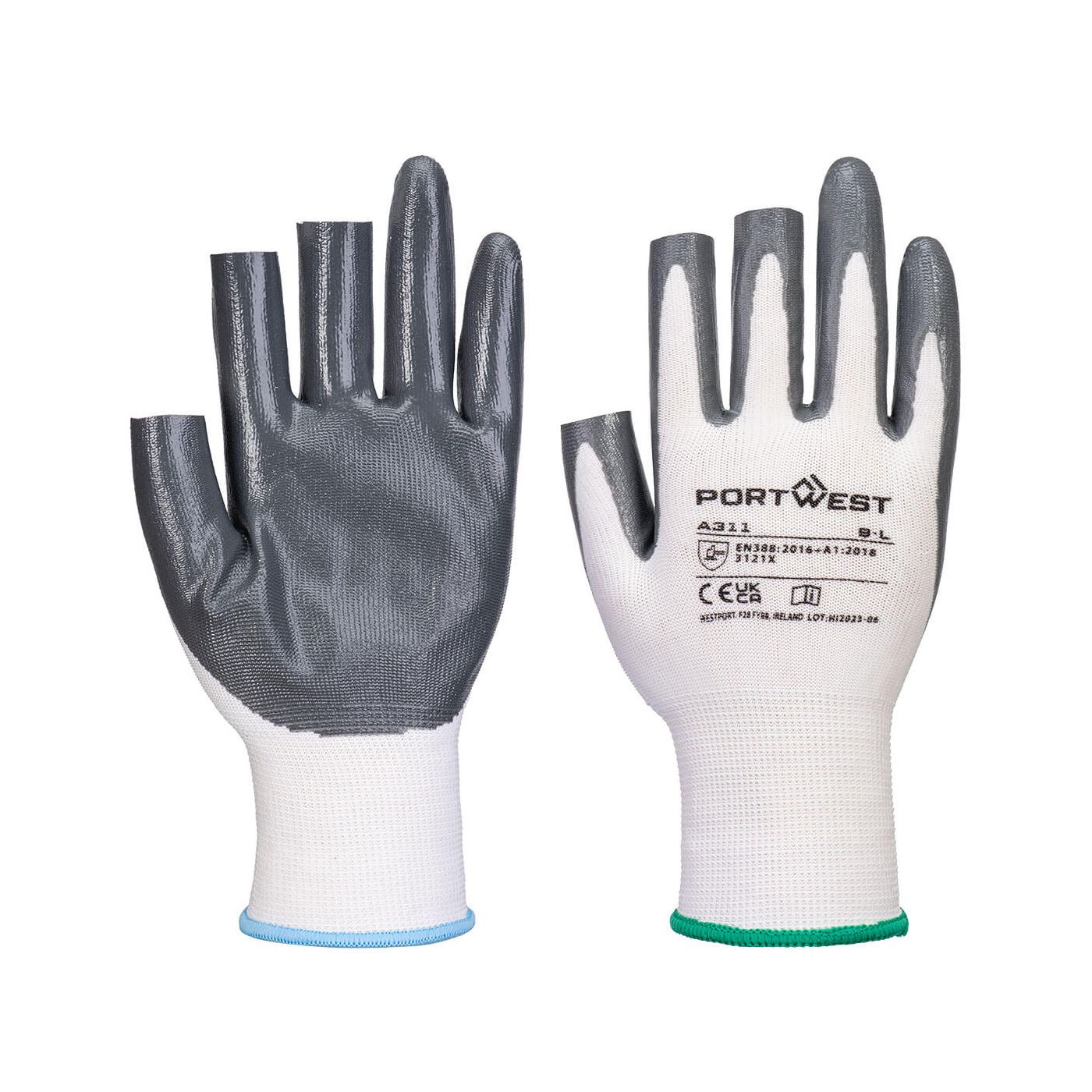 A311 Grip 13 Nitrile 3 Fingerless Glove (Pk 12) White/Grey