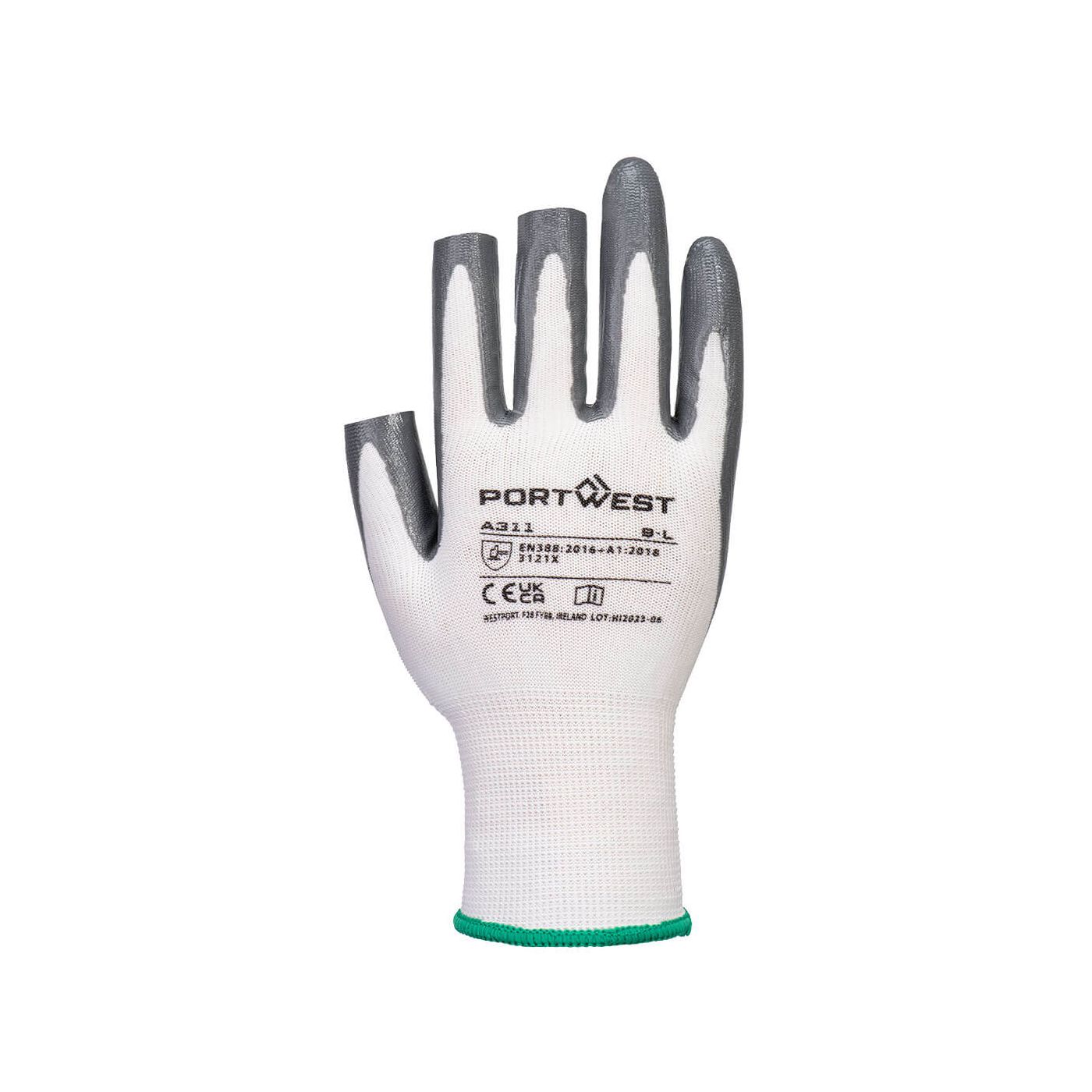 A311 Grip 13 Nitrile 3 Fingerless Glove (Pk 12) White/Grey