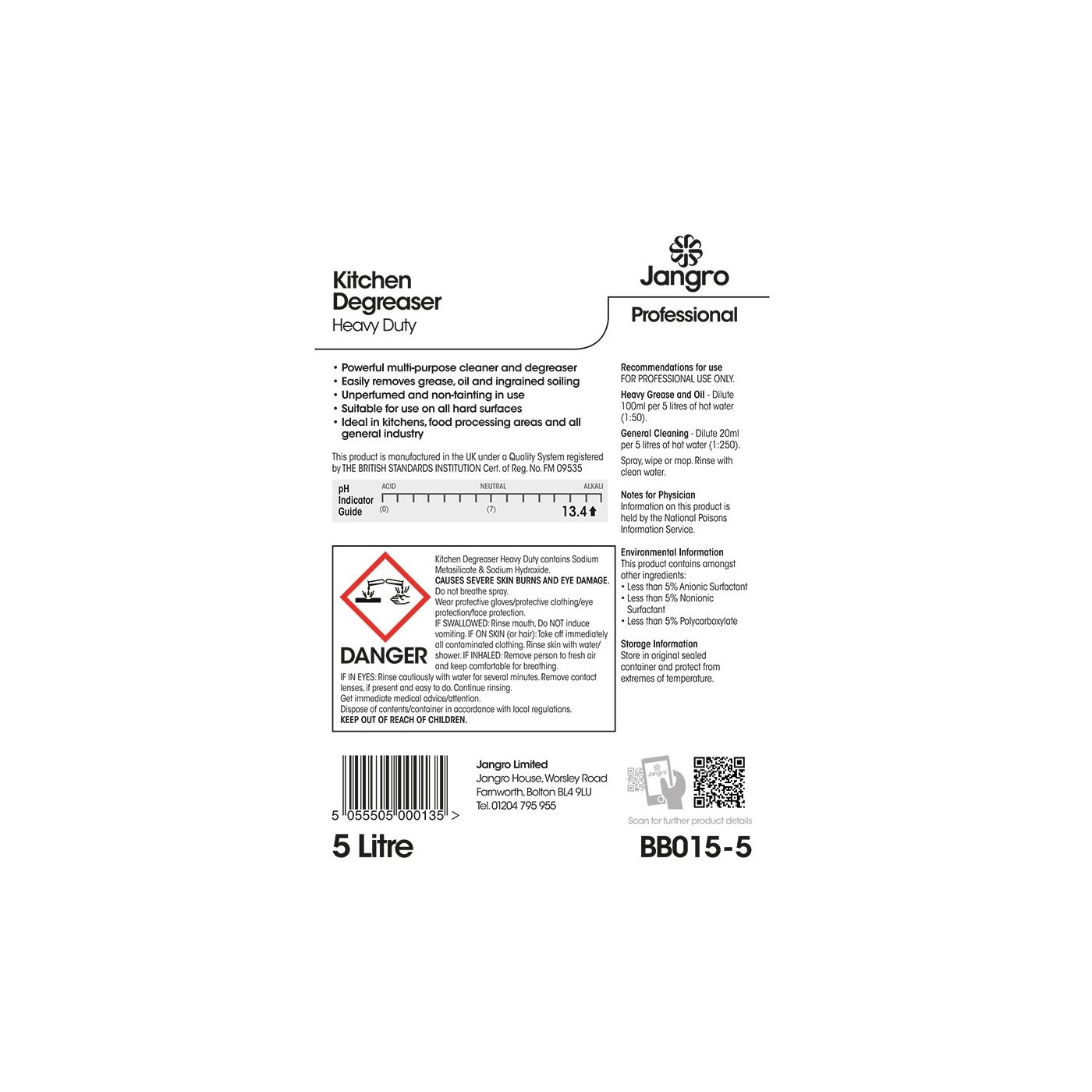 BB002-5 - Kitchen Degreaser Heavy Duty 5Ltr Jangro