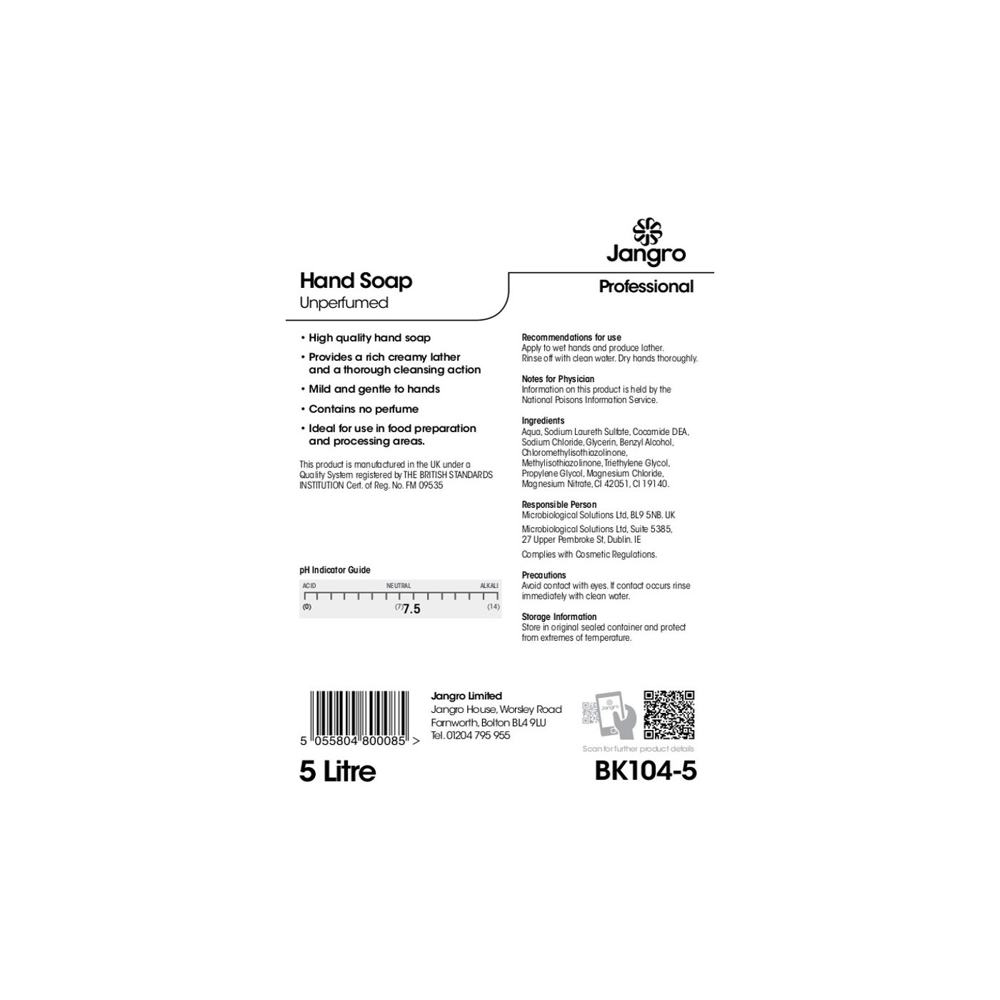 BK104-5 - Hand Soap unperfumed