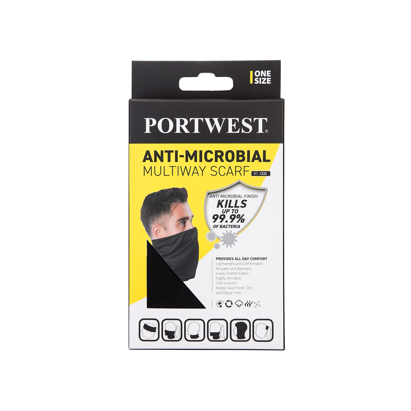 CS25 - Anti-Microbial Multiway Snood Scarf Black