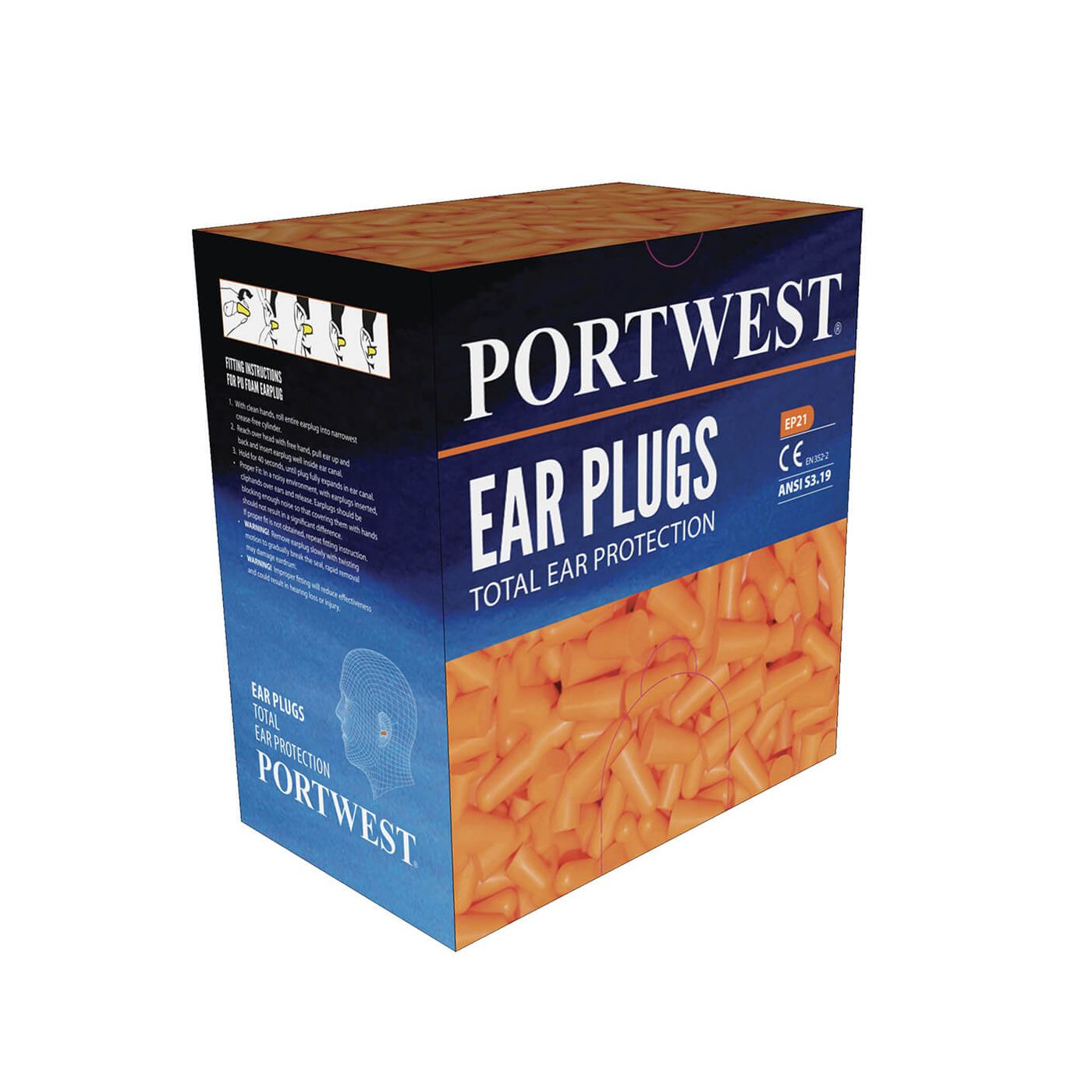 EP21 - Portwest Ear Plug Dispenser Refill Pack ( 500 pairs ) Orange