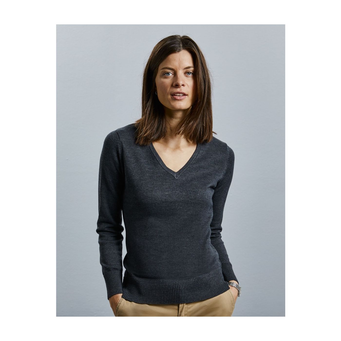 710F - Russell Ladies V-neck Knitted Pullover